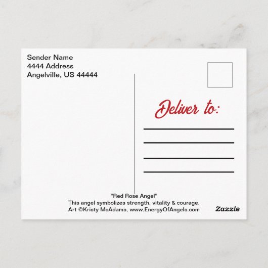 エンジェルレッドローズウィングムーンビューティフルファンタジーアート ポストカード (裏面)