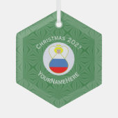 エンジェルロシアのクリスマス国旗パーソナライズされた ガラスオーナメント (正面)