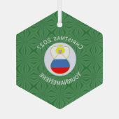 エンジェルロシアのクリスマス国旗パーソナライズされた ガラスオーナメント (裏面)