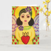 エンジェル付きグリーティングフォークスタイル カード (黄色い花)