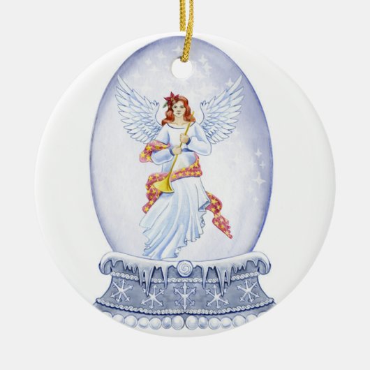 エンジェル付きスノーグローブイラストレーション セラミックオーナメント (正面)