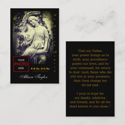 エンジェル付き記念写真葬式祈りの言葉カード 名刺 (正面/裏面)