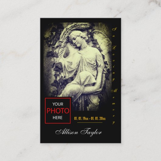 エンジェル付き記念写真葬式祈りの言葉カード 名刺 (正面)