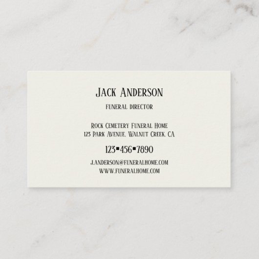 エンジェル墓地の葬儀ディレクターの名刺 名刺 (裏面)