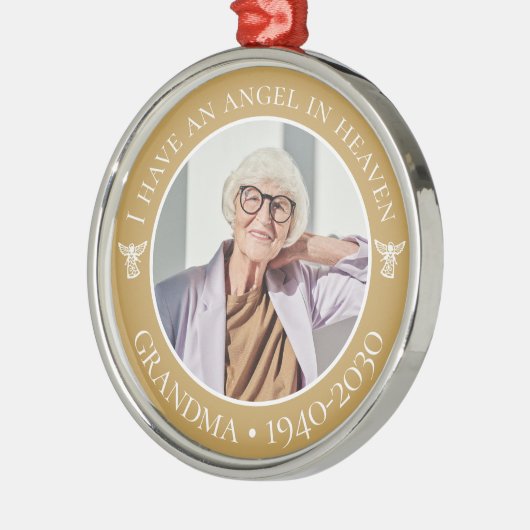 エンジェル天国おばあちゃんの記念写真 メタルオーナメント (左)