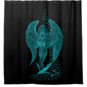 エンジェル失ったインラブ，ブラックとグリーンデザイン シャワーカーテン (正面)