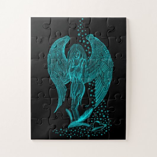 エンジェル失ったインラブ,ブラックとグリーンデザイン ジグソーパズル (縦)