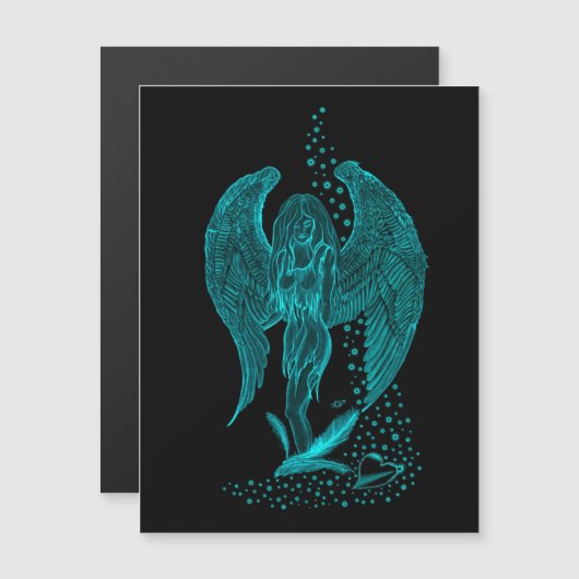 エンジェル失ったインラブ，ブラックとグリーンデザイン マグネット招待状 (正面/裏面)