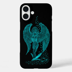 エンジェル失ったインラブ,ブラックとグリーンデザイン iPhone 16 PLUSケース