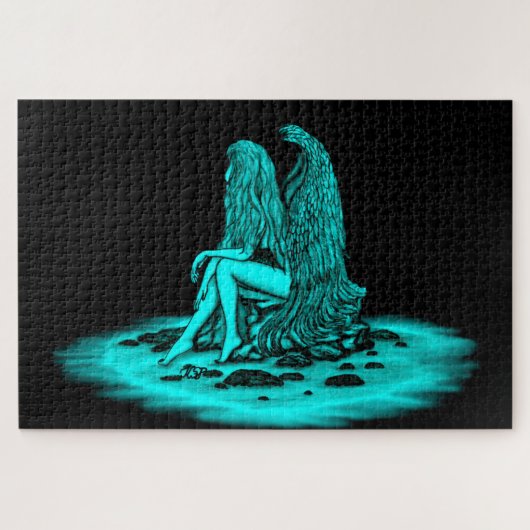 エンジェル失った、考えブラックとグリーンのデザイン ジグソーパズル (横)