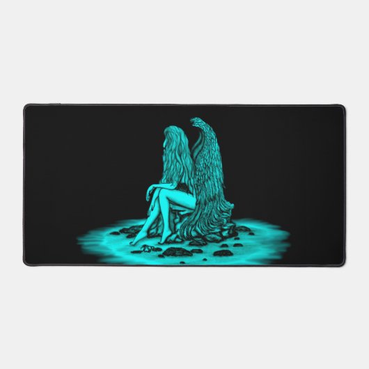 エンジェル失った、考えブラックとグリーンのデザイン デスクマット (正面)