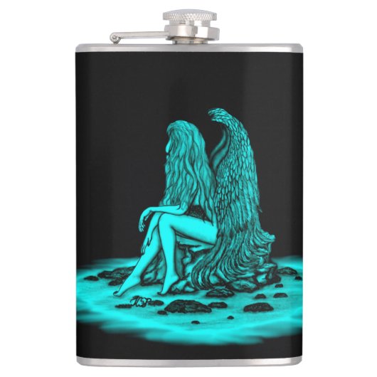 エンジェル失った、考えブラックとグリーンのデザイン フラスク (正面)