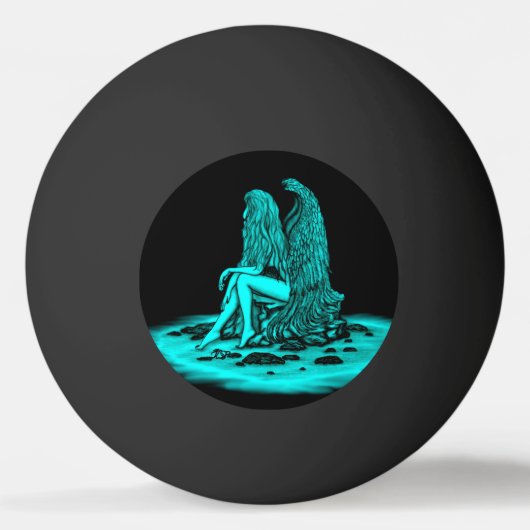 エンジェル失った、考えブラックとグリーンのデザイン 卓球ボール (正面)