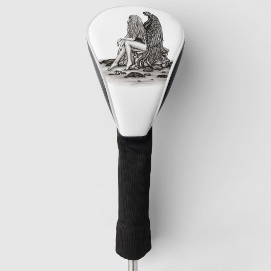 エンジェル失った、考えin、白黒デザイン ゴルフヘッドカバー (正面)