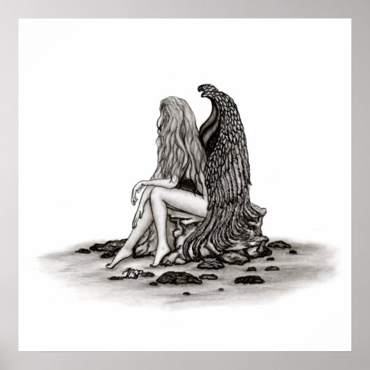 エンジェル失った、考えin、白黒デザイン ポスター (正面)