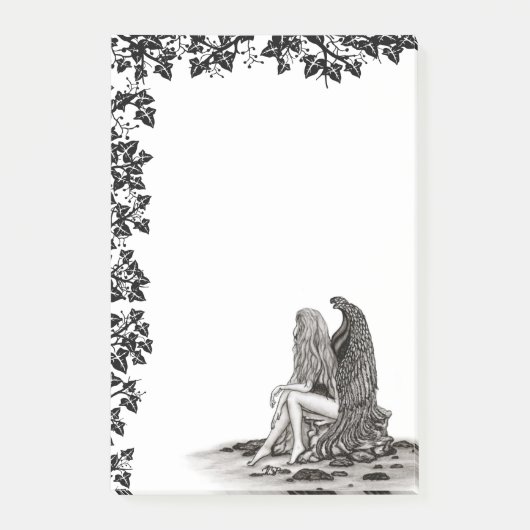 エンジェル失った、考えin、白黒デザイン ポストイット (正面)