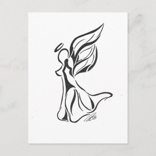 エンジェル抽象芸術スケッチブラックインクオンホワイトバック ポストカード (正面)