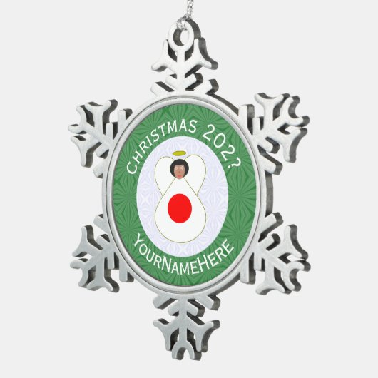 エンジェル日本のクリスマス国旗パーソナライズされた スノーフレークピューターオーナメント (右)