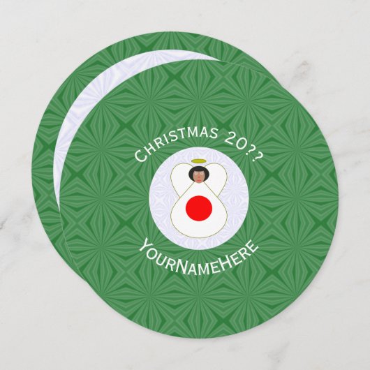 エンジェル日本のフラッグのクリスマスのパーソナライズ・ラウンド 招待状 (正面/裏面)