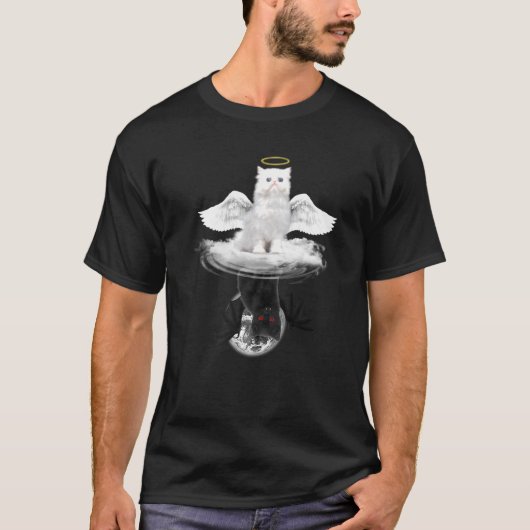 エンジェル猫とデビルキャット猫 Tシャツ (正面)