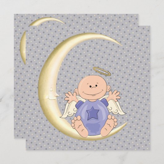 エンジェル男の赤ちゃんシャワー 招待状 (正面/裏面)