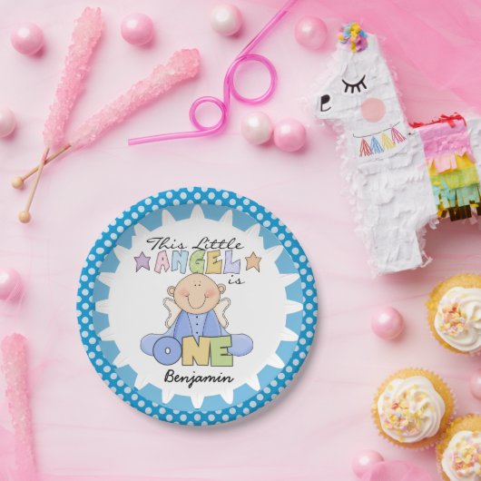 エンジェル男の赤ちゃん1st誕生日紙プレート ペーパープレート (パーティー)
