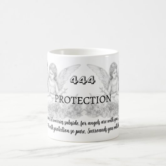 エンジェル番号444 – 保護 – マグカップ引用文 コーヒーマグカップ (中央)