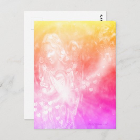 エンジェル祈ハートズピンクビューティフルウォーターカラーアート ポストカード (正面/裏面)