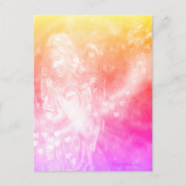 エンジェル祈ハートズピンクビューティフルウォーターカラーアート ポストカード