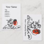 エンジェル絵を描の赤い花の白黒 名刺 (正面/裏面)