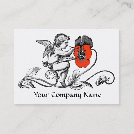 エンジェル絵を描の赤い花の白黒 名刺 (裏面)