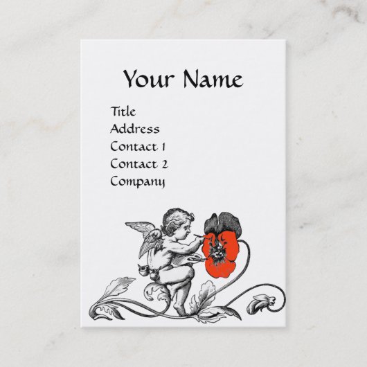 エンジェル絵を描の赤い花の白黒 名刺 (正面)