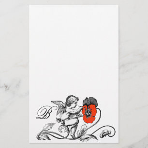 エンジェル絵画の赤い花のモノグラム 便箋