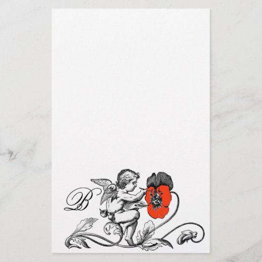 エンジェル絵画の赤い花のモノグラム 便箋 (正面)
