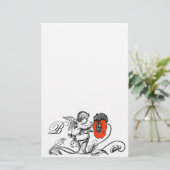 エンジェル絵画の赤い花のモノグラム 便箋 (スタンド正面)