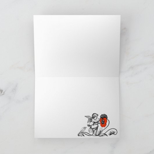 エンジェル絵画の赤い花は日付モノグラムを保存 案内状 (内部)