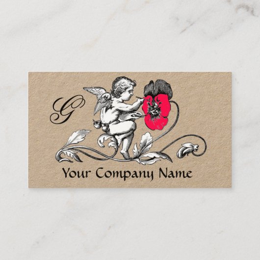エンジェル絵画ズのピンクの花、モノグラムクラフト紙 名刺 (裏面)