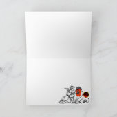 エンジェル絵画ズ赤い花の白黒クリスマス シーズンカード (内部)