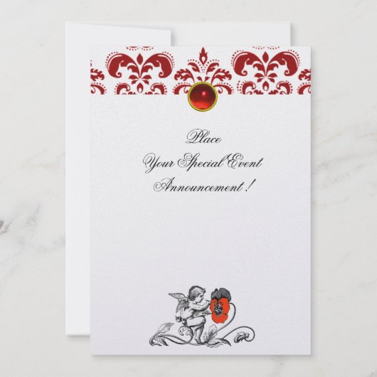 エンジェル絵画ズ赤い花ダマスクモノグラムパール 招待状 (裏面)