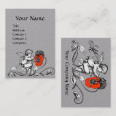 エンジェル絵画ズ赤い花モノグラムホワイトグレー 名刺 (正面/裏面)