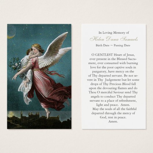 エンジェル葬儀ロス記念祈りの言葉同情カード (正面&裏面)