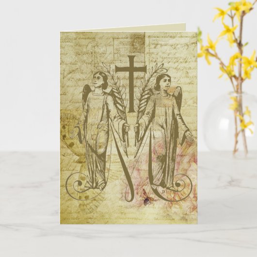 エンジェル賛美ヴァージンメアリーシンボルヴィンテージ カード (黄色い花)