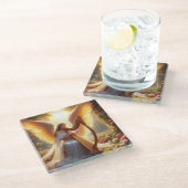 エンジェル遊のハープと花と蝶 ガラスコースター (アングル)