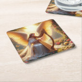 エンジェル遊のハープと花と蝶 スクエアペーパーコースター (アングル)