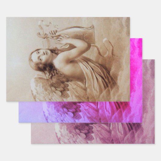 エンジェル遊のライラ雲の茶色のピンク ラッピングペーパーシート (セット)