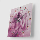 エンジェル遊ズ・ライラ・オーバー・ザ・クラウズ・ピンク・明るい赤紫色 スクエア壁時計 (傾斜)