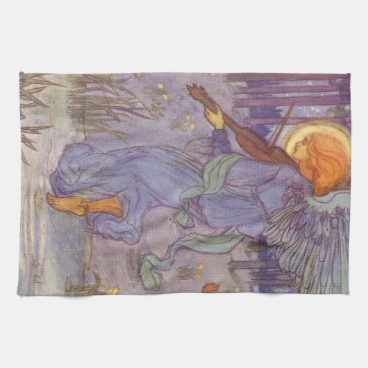 エンジェル遊ミュージシャンズAヴァイオリン、ヴィンテージ音楽 キッチンタオル (横)