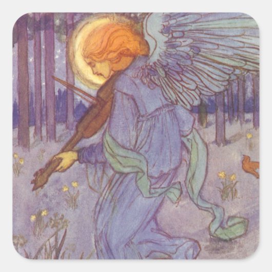 エンジェル遊ミュージシャンズAヴァイオリン、ヴィンテージ音楽 スクエアシール (正面)