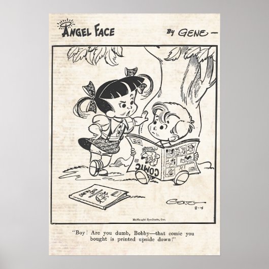 エンジェル顔漫画ストリップ"上下逆に印刷" ポスター (正面)