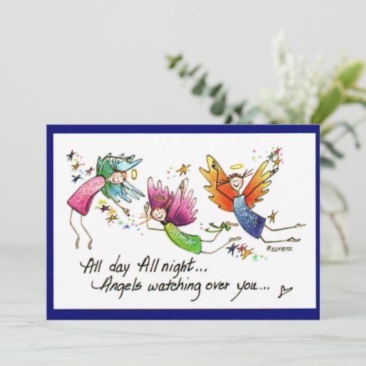 エンジェル飛んでいるズ喜んで"終日"水の色のスケッチ サンキューカード (スタンド正面)